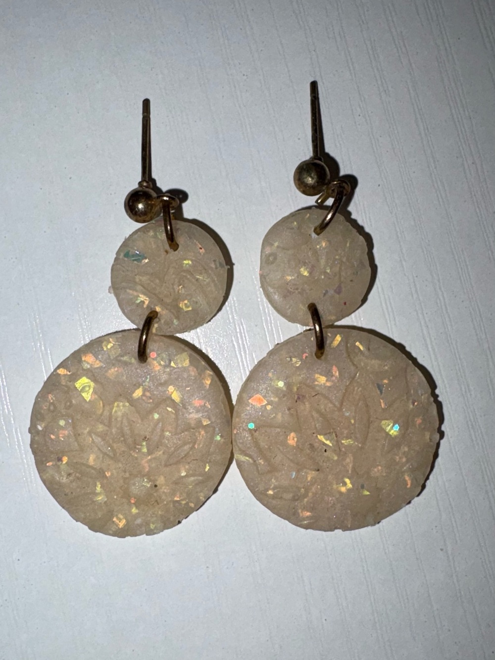 Beige Iridescent Resin Double-Drop Earrings handmade
